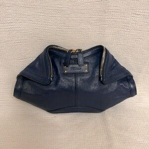Alexander McQueen De Manta Small Clutch Midnight Blue Leather